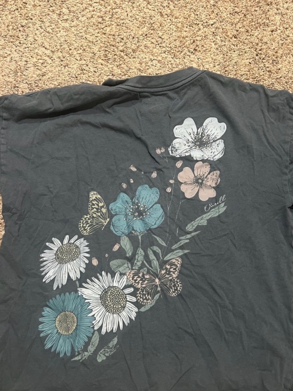 O'Neill Charcoal Tee with Floral & Butterfly Print